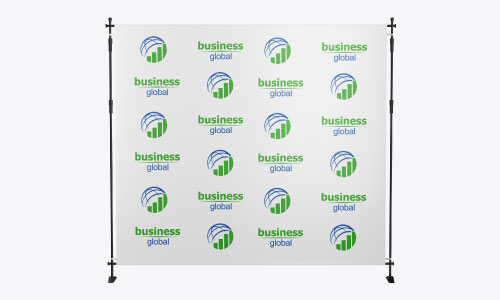Business Global logo repeated on backdrop banner stand banner
