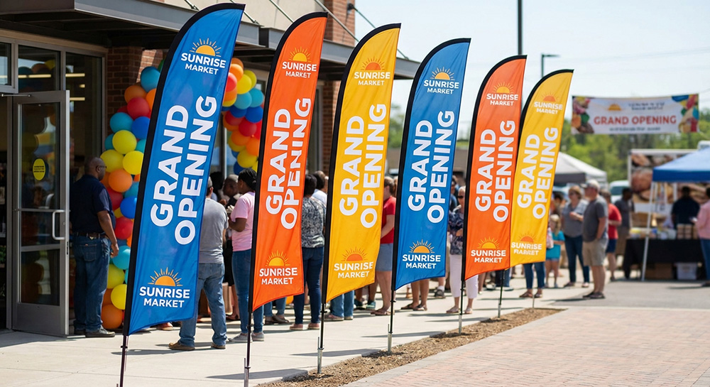 Grand opening feather flags | Banners.com