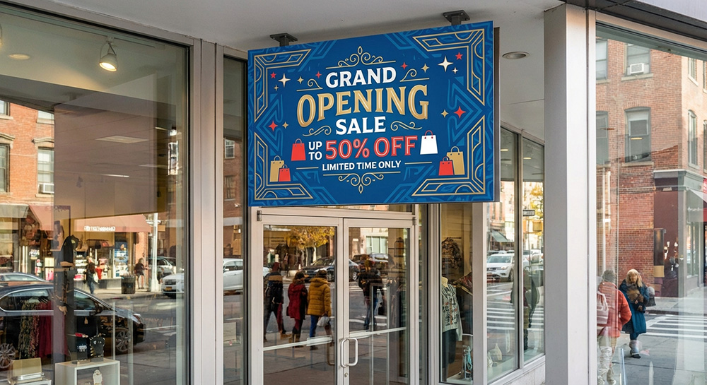 Grand opening polymetal sign | Banners.com