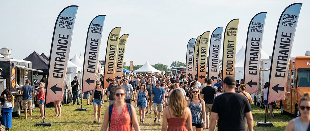 Custom 17ft feather flags for a solstice event | Banners.com