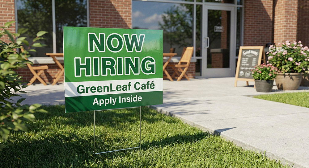 Now Hiring Sign for a Cafe | Banners.com