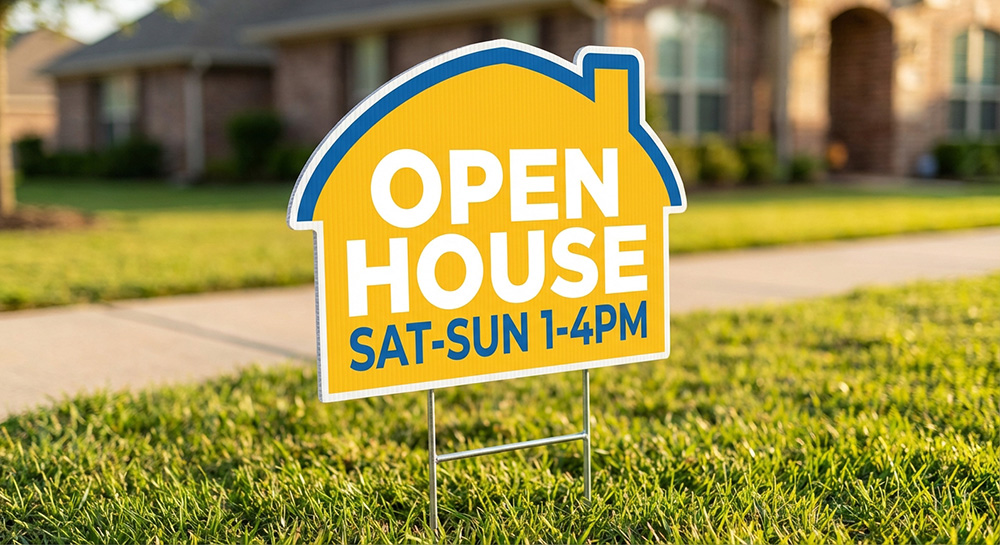 Open House Shaped Sign | Banners.com