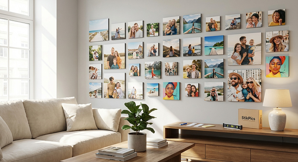 Multiple custom stikpics along a house wall | Banners.com