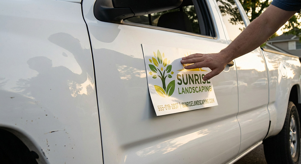 Custom truck magnet for a landscaping company | Banners.com