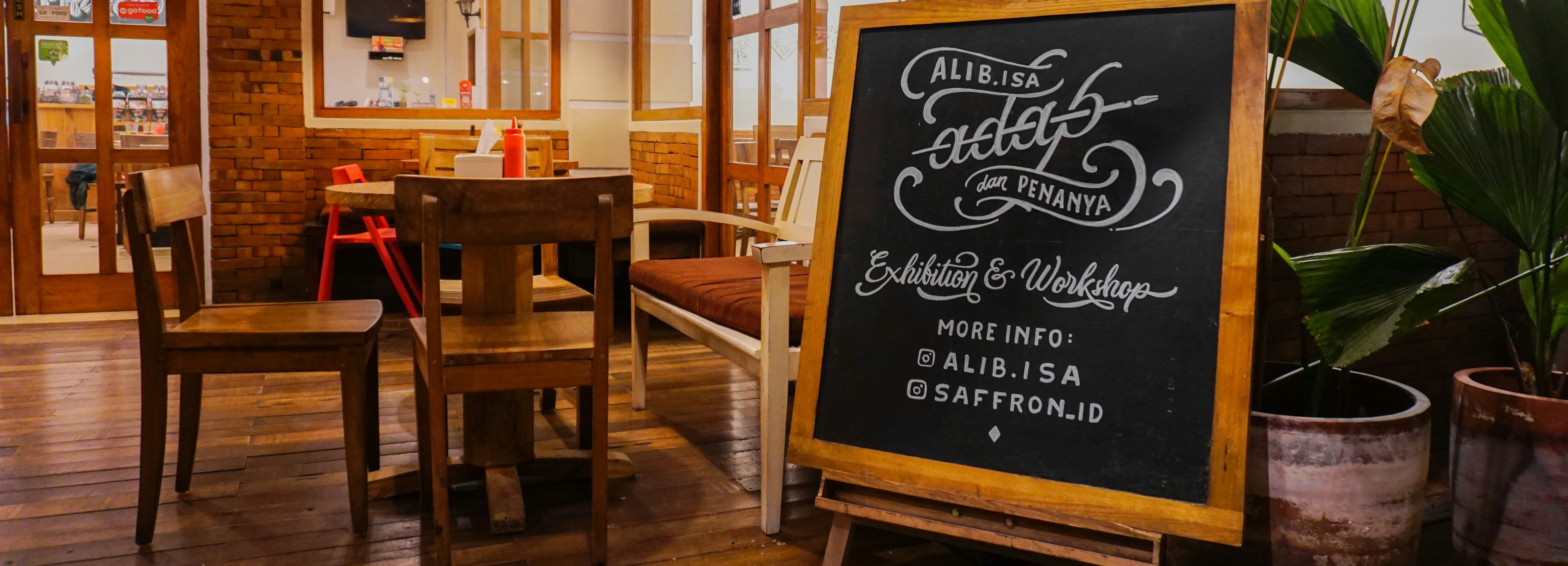Restaurant sign displayed on restaurant interior