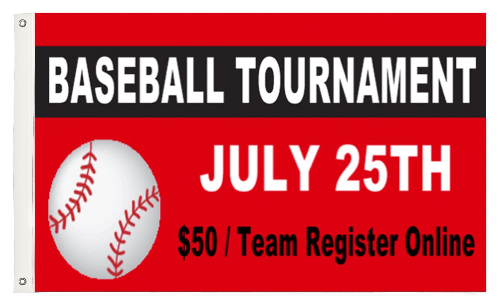 custom flag advertising baseball tournement