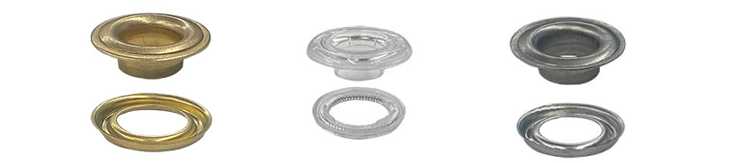 image showing the make up of three different types of metal grommets for vinyl banners