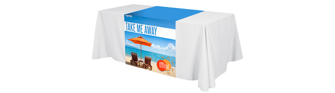Beachy table runner displayed on tabled covered with white linen